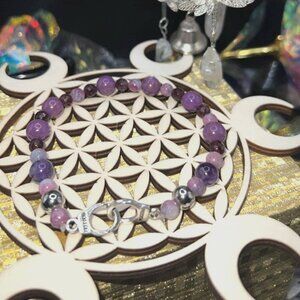 Phosphosiderite, unicorn stone & garnet freedom cuff handmade bracelet 8 1/2 - 9